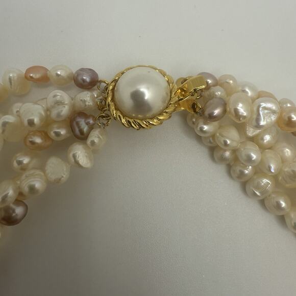 Vintage Faux Pearl Necklace Multi Strand White Pink Purple 16.5” - Picture 6 of 11